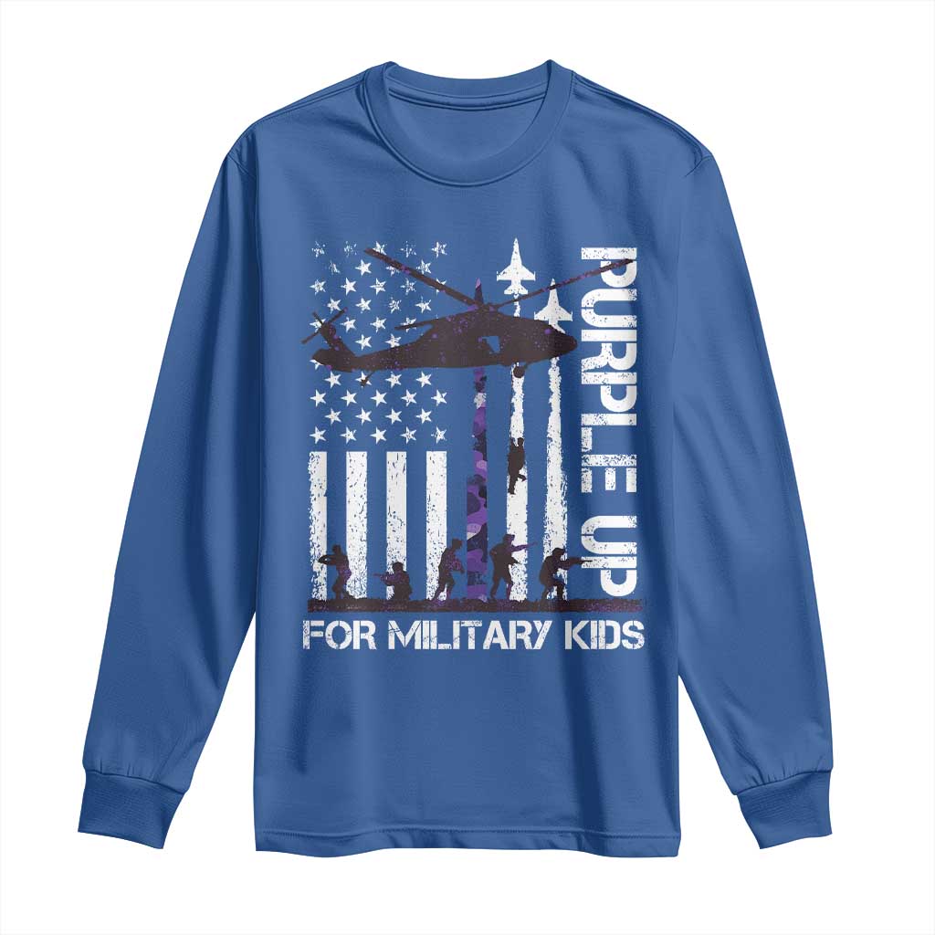 Purple Up For Military Kids Long Sleeve Shirt Camo American Flag Military Child Month USA Camouflage