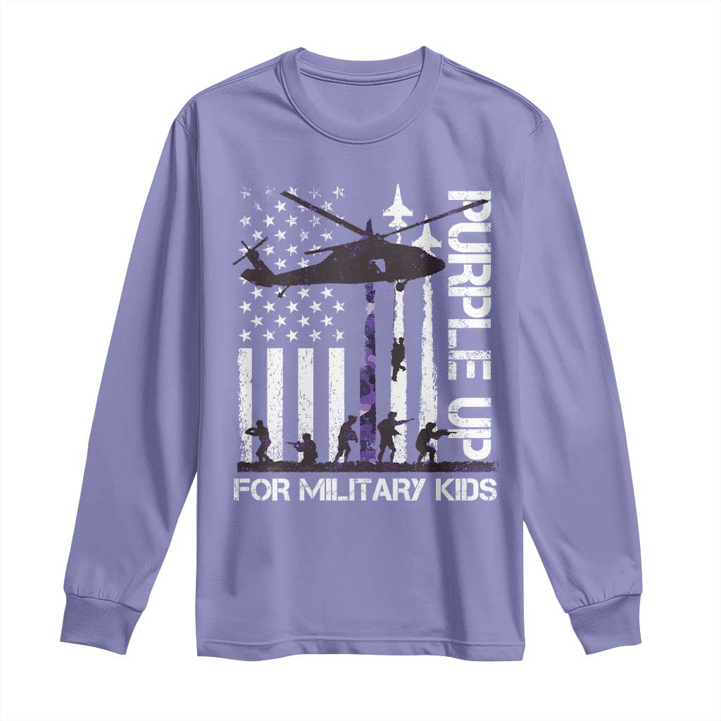 Purple Up For Military Kids Long Sleeve Shirt Camo American Flag Military Child Month USA Camouflage