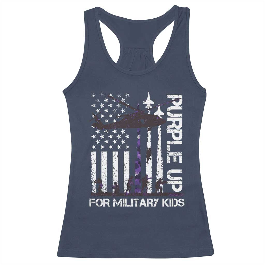 Purple Up For Military Kids Racerback Tank Top Camo American Flag Military Child Month USA Camouflage