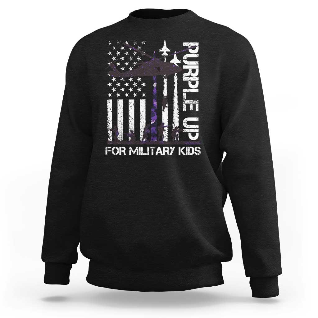 Purple Up For Military Kids Sweatshirt Camo American Flag Military Child Month USA Camouflage