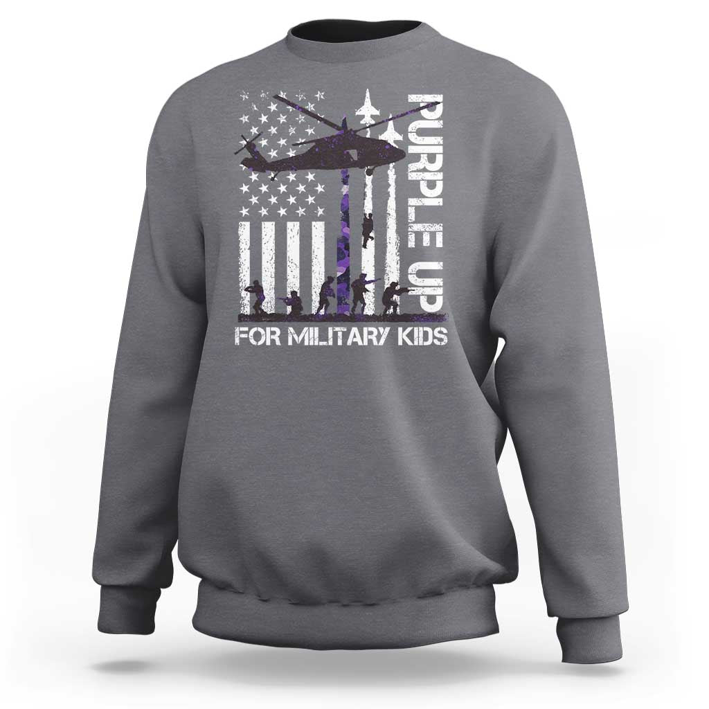 Purple Up For Military Kids Sweatshirt Camo American Flag Military Child Month USA Camouflage