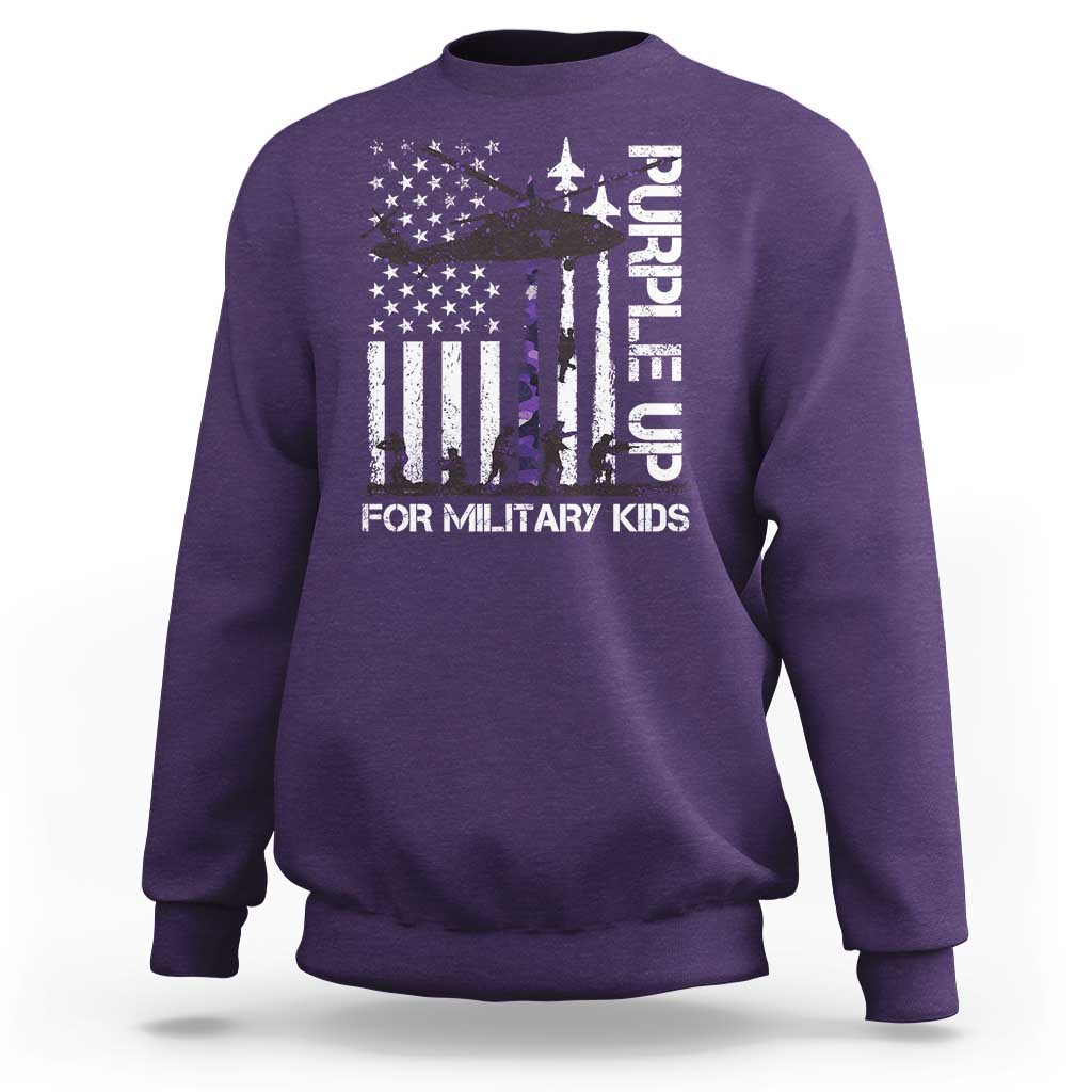 Purple Up For Military Kids Sweatshirt Camo American Flag Military Child Month USA Camouflage