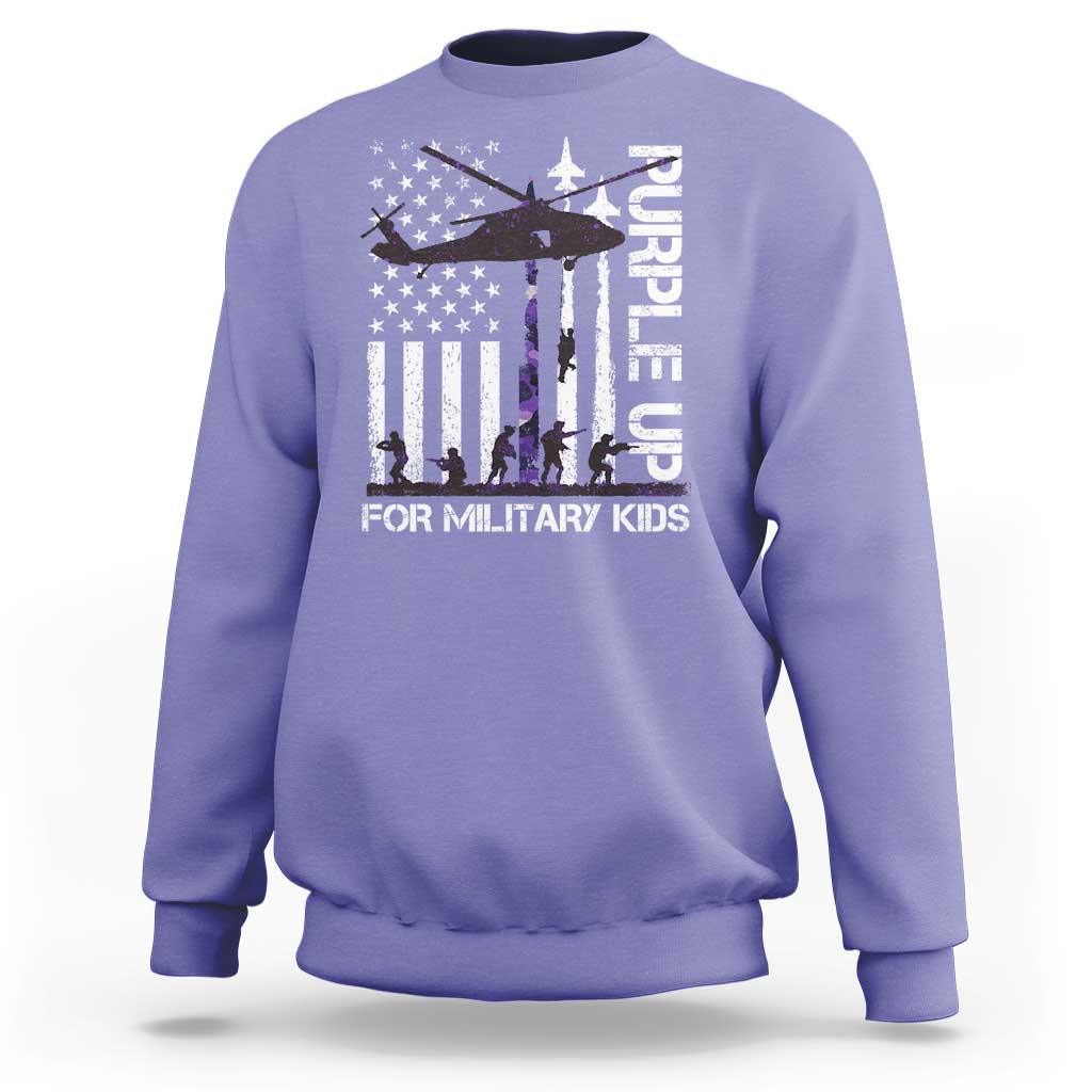 Purple Up For Military Kids Sweatshirt Camo American Flag Military Child Month USA Camouflage