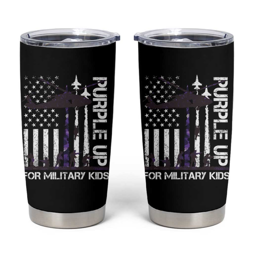 Purple Up For Military Kids Tumbler Cup Camo American Flag Military Child Month USA Camouflage