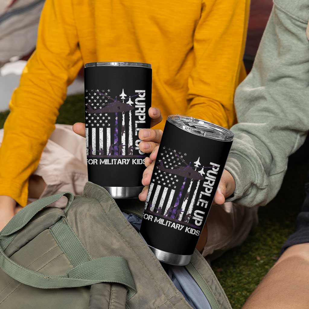 Purple Up For Military Kids Tumbler Cup Camo American Flag Military Child Month USA Camouflage