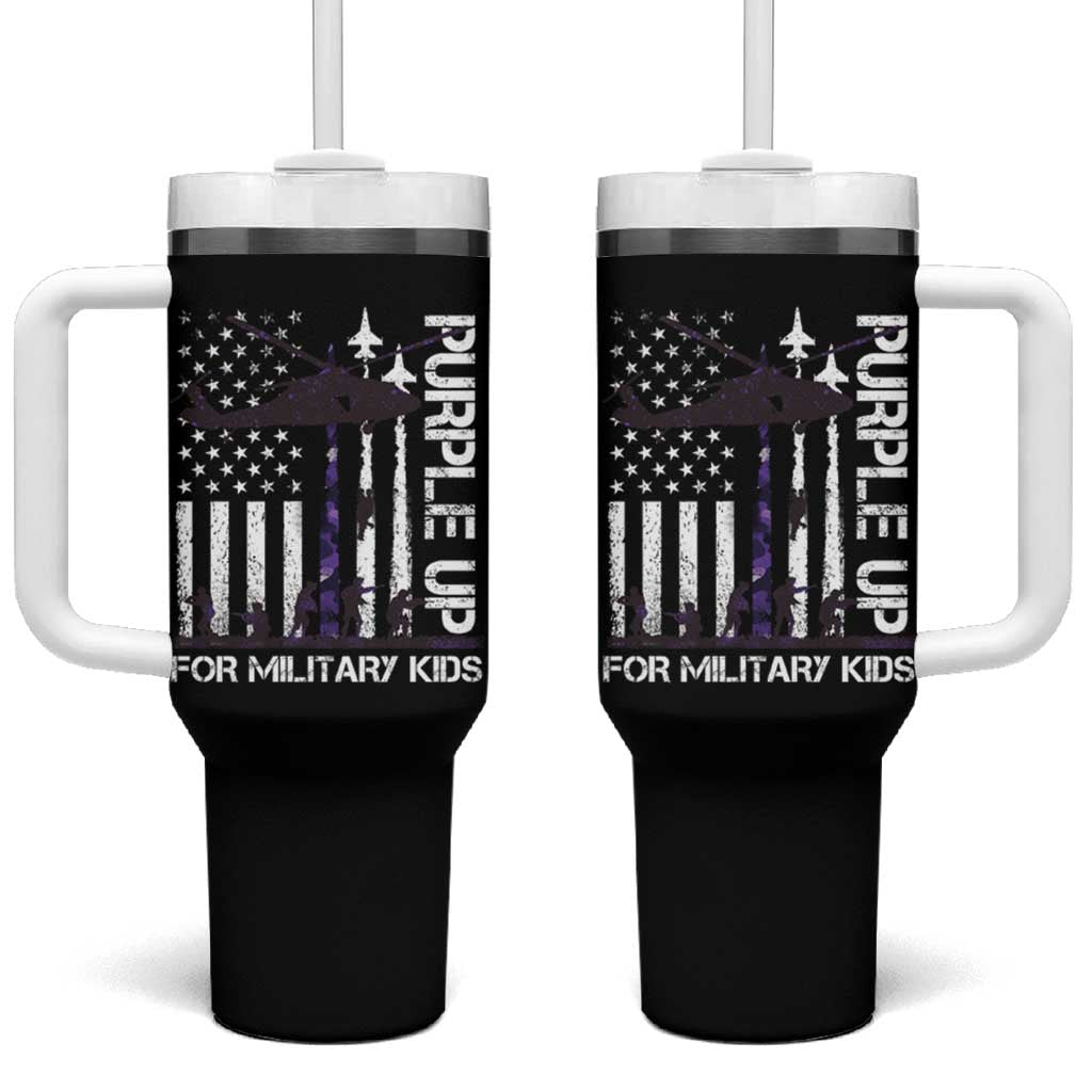Purple Up For Military Kids Tumbler With Handle Camo American Flag Military Child Month USA Camouflage