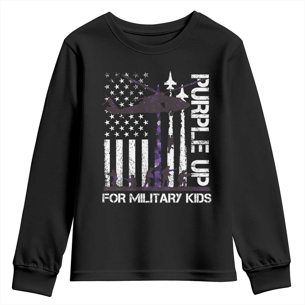 Purple Up For Military Kids Youth Sweatshirt Camo American Flag Military Child Month USA Camouflage