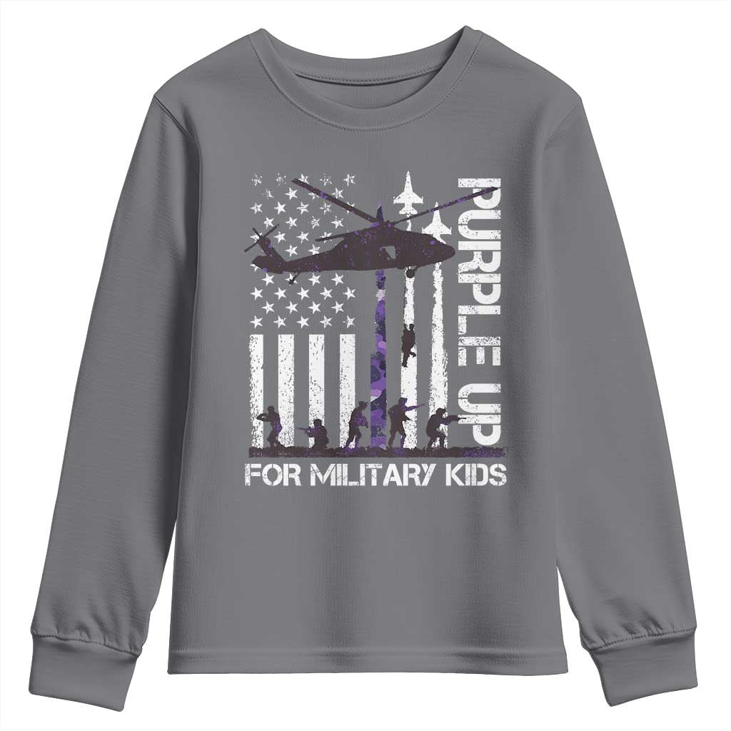 Purple Up For Military Kids Youth Sweatshirt Camo American Flag Military Child Month USA Camouflage