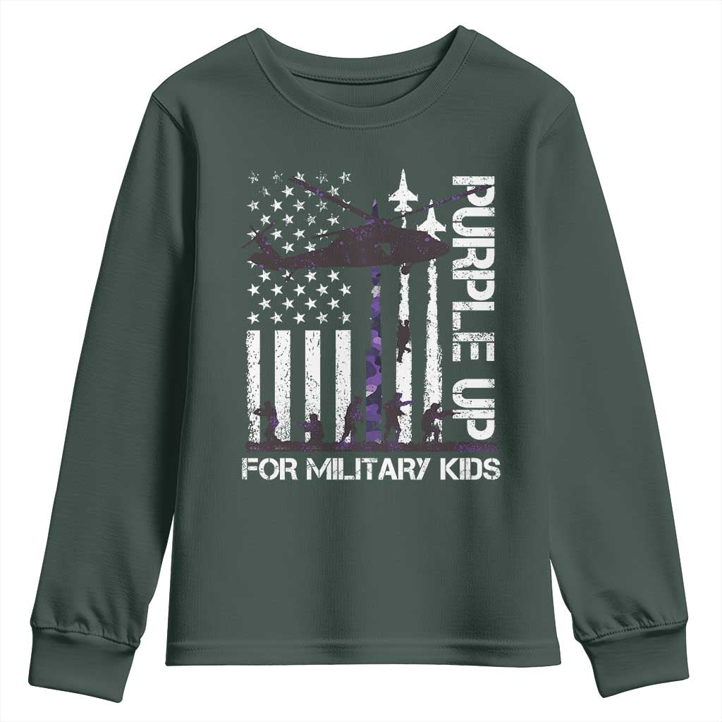 Purple Up For Military Kids Youth Sweatshirt Camo American Flag Military Child Month USA Camouflage