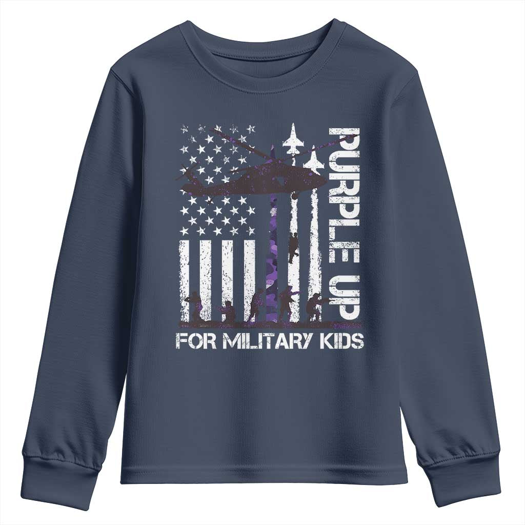 Purple Up For Military Kids Youth Sweatshirt Camo American Flag Military Child Month USA Camouflage