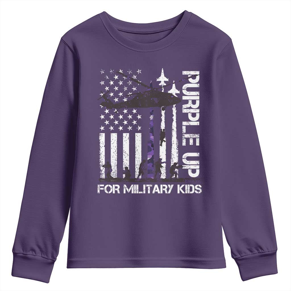 Purple Up For Military Kids Youth Sweatshirt Camo American Flag Military Child Month USA Camouflage