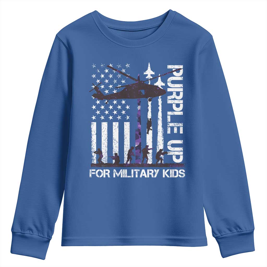 Purple Up For Military Kids Youth Sweatshirt Camo American Flag Military Child Month USA Camouflage