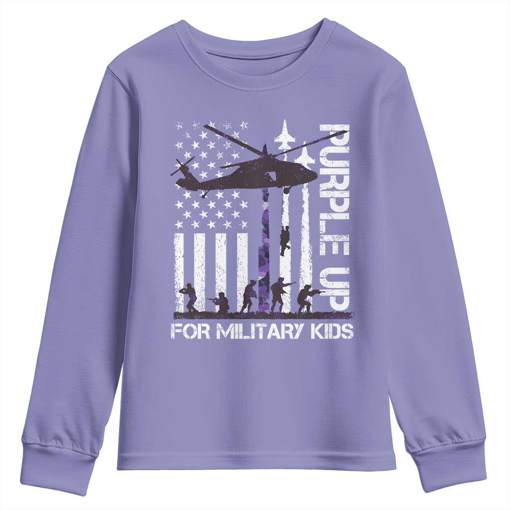 Purple Up For Military Kids Youth Sweatshirt Camo American Flag Military Child Month USA Camouflage