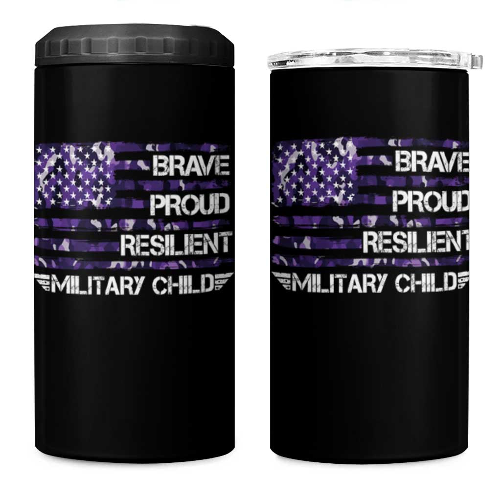 Military Kids Military Child 4 in 1 Can Cooler Tumbler Camo American Flag USA Camouflage