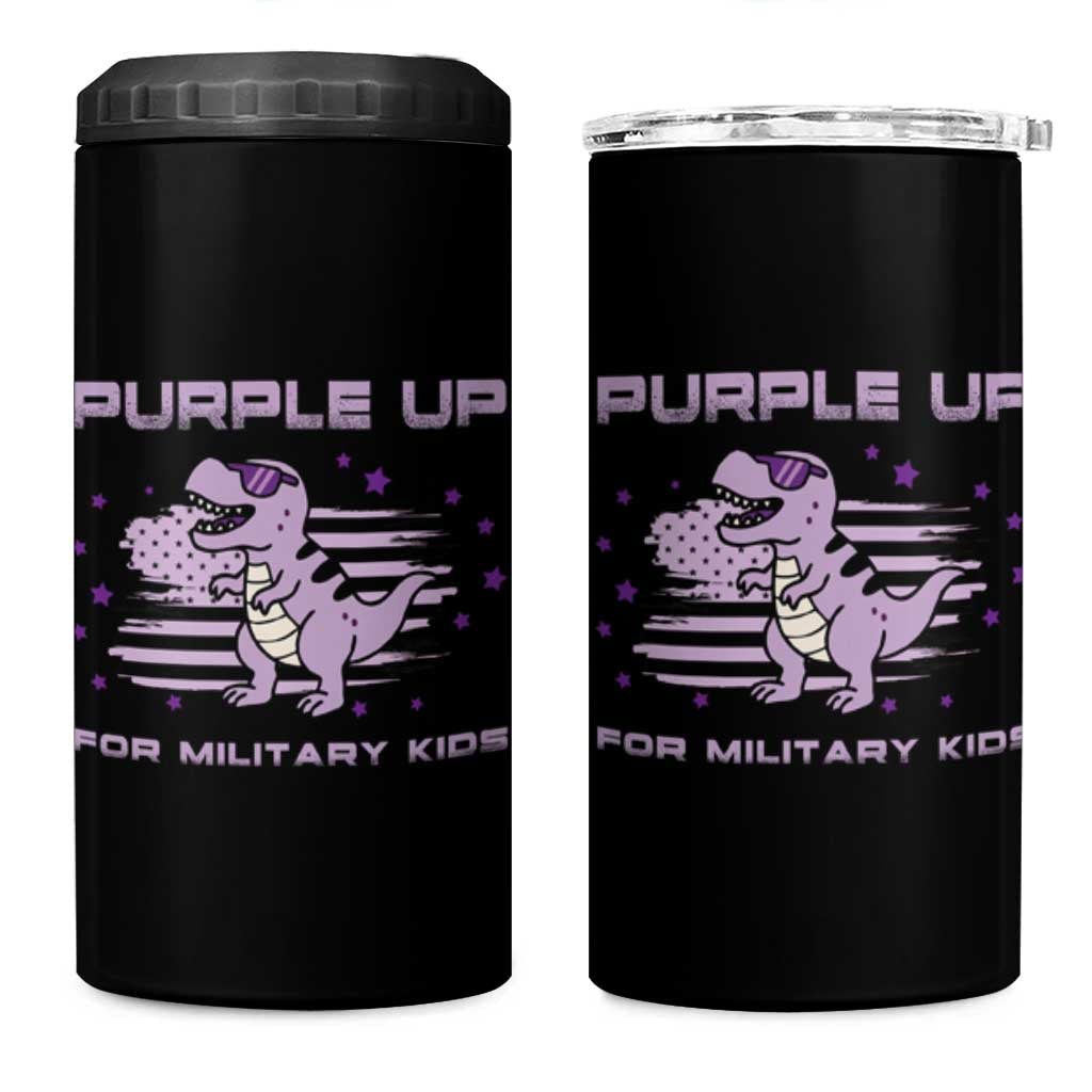 Purple Up For Military Kids 4 in 1 Can Cooler Tumbler Military Child Month Army Dinosaur Dino