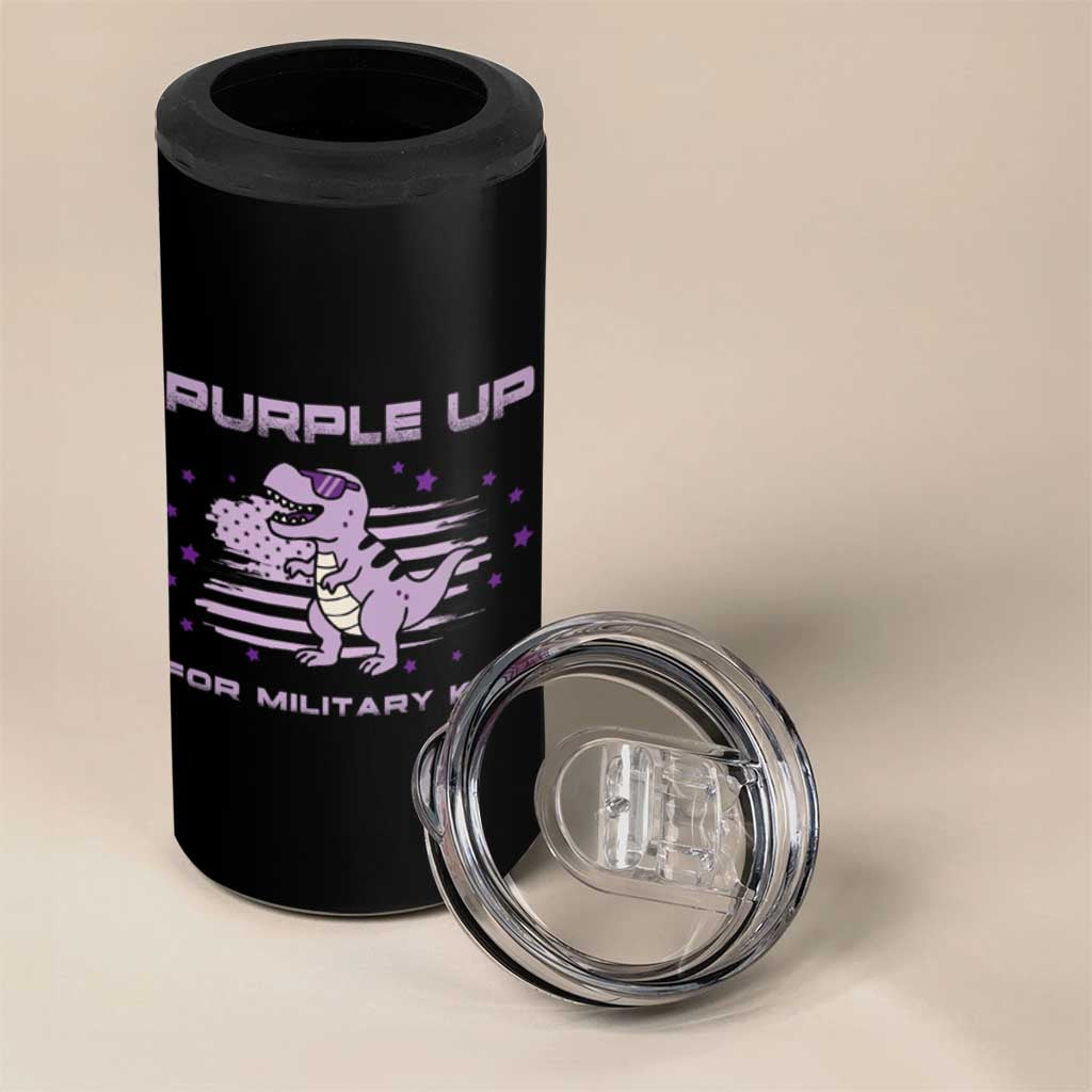 Purple Up For Military Kids 4 in 1 Can Cooler Tumbler Military Child Month Army Dinosaur Dino