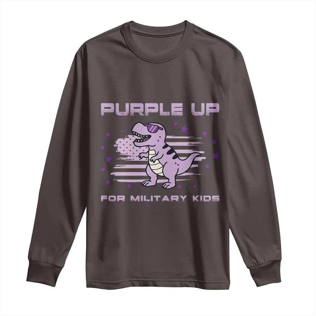 Purple Up For Military Kids Long Sleeve Shirt Military Child Month Army Dinosaur Dino