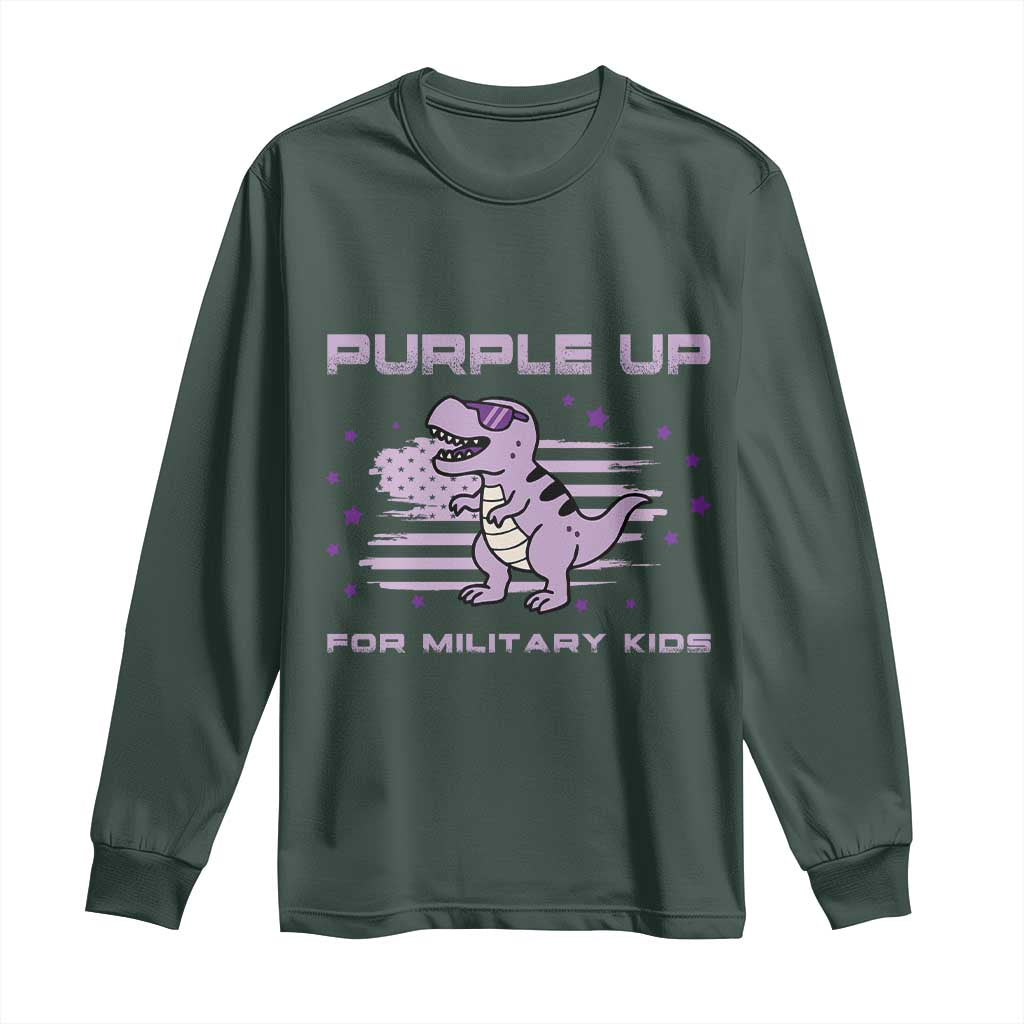 Purple Up For Military Kids Long Sleeve Shirt Military Child Month Army Dinosaur Dino