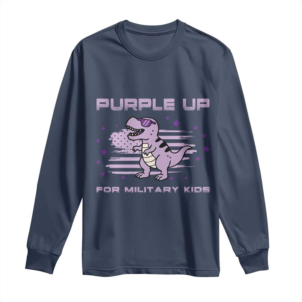 Purple Up For Military Kids Long Sleeve Shirt Military Child Month Army Dinosaur Dino