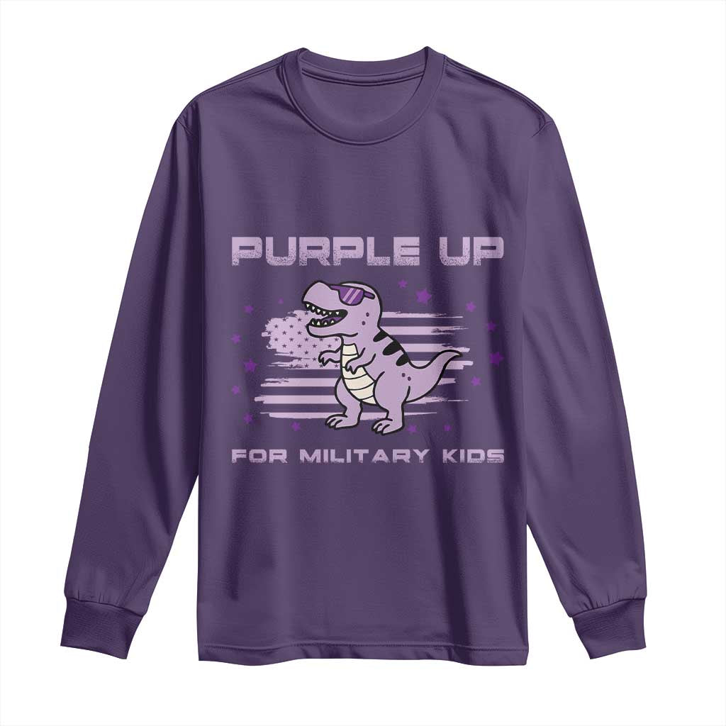 Purple Up For Military Kids Long Sleeve Shirt Military Child Month Army Dinosaur Dino