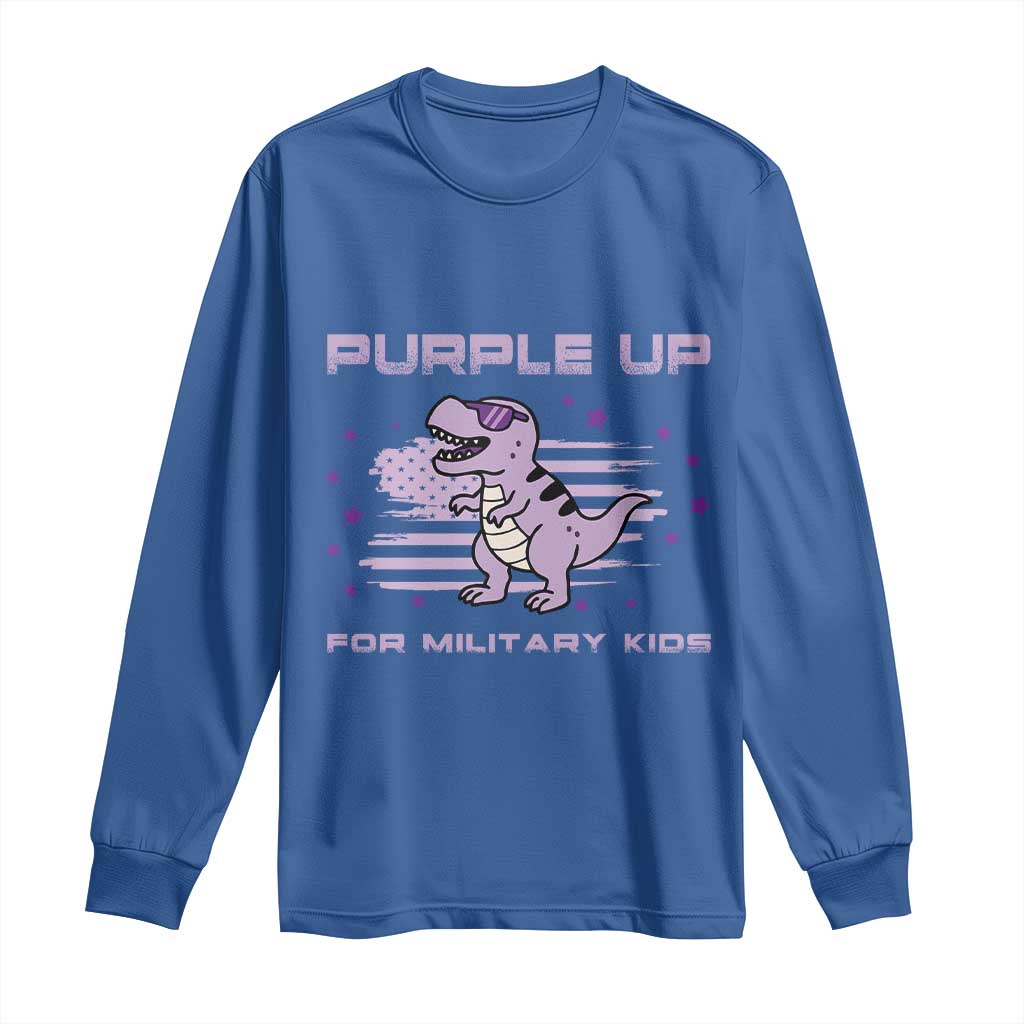 Purple Up For Military Kids Long Sleeve Shirt Military Child Month Army Dinosaur Dino
