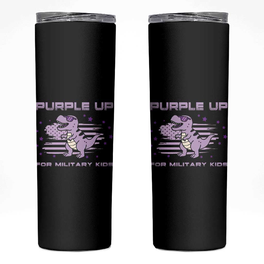 Purple Up For Military Kids Skinny Tumbler Military Child Month Army Dinosaur Dino