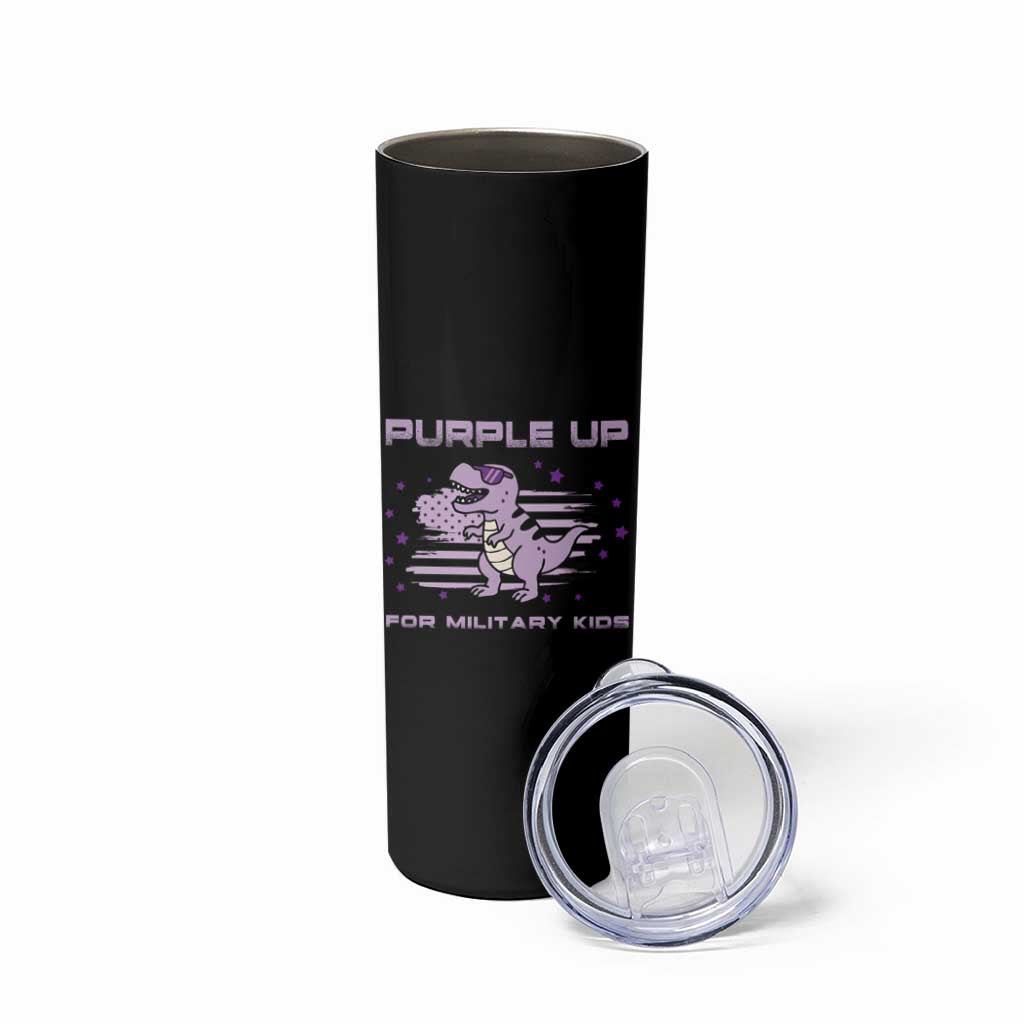 Purple Up For Military Kids Skinny Tumbler Military Child Month Army Dinosaur Dino