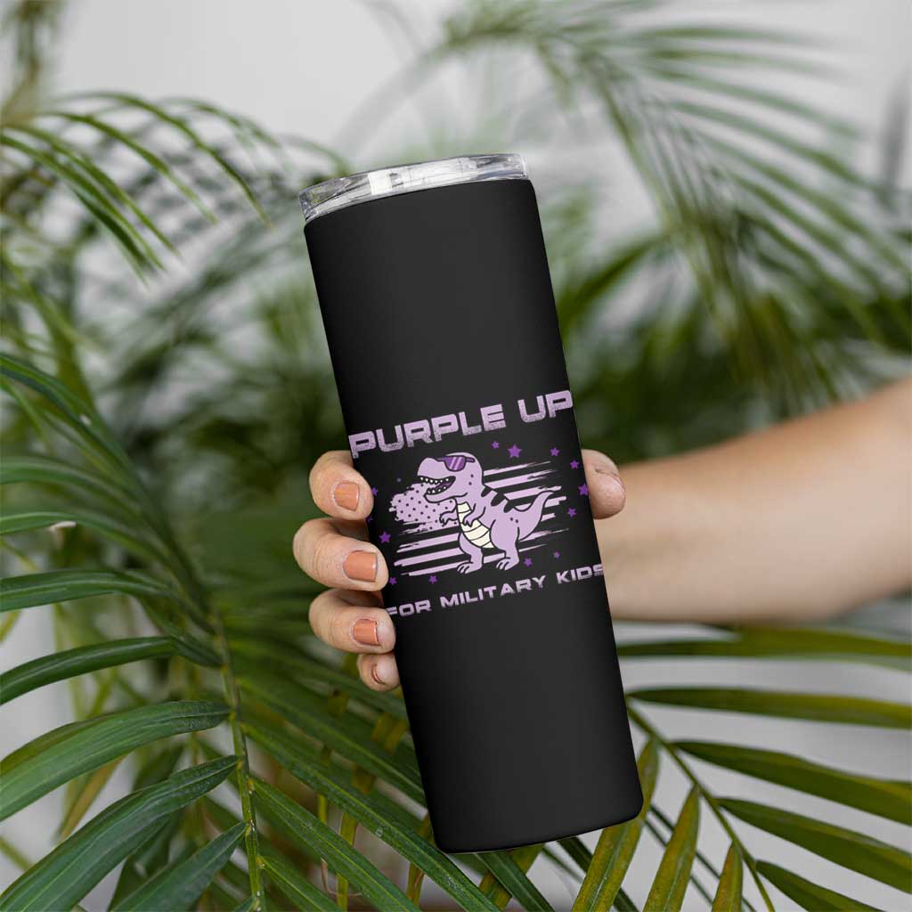 Purple Up For Military Kids Skinny Tumbler Military Child Month Army Dinosaur Dino