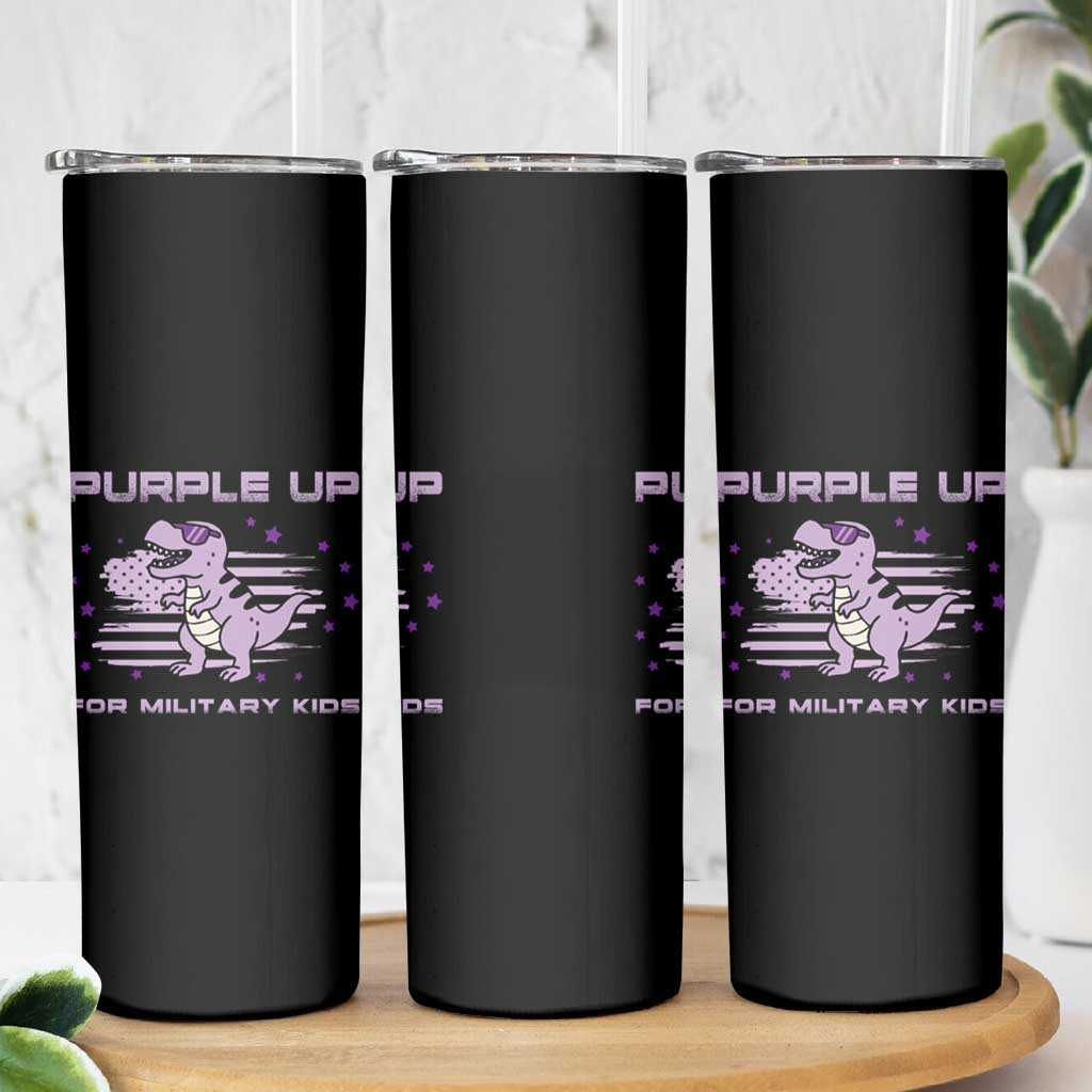 Purple Up For Military Kids Skinny Tumbler Military Child Month Army Dinosaur Dino