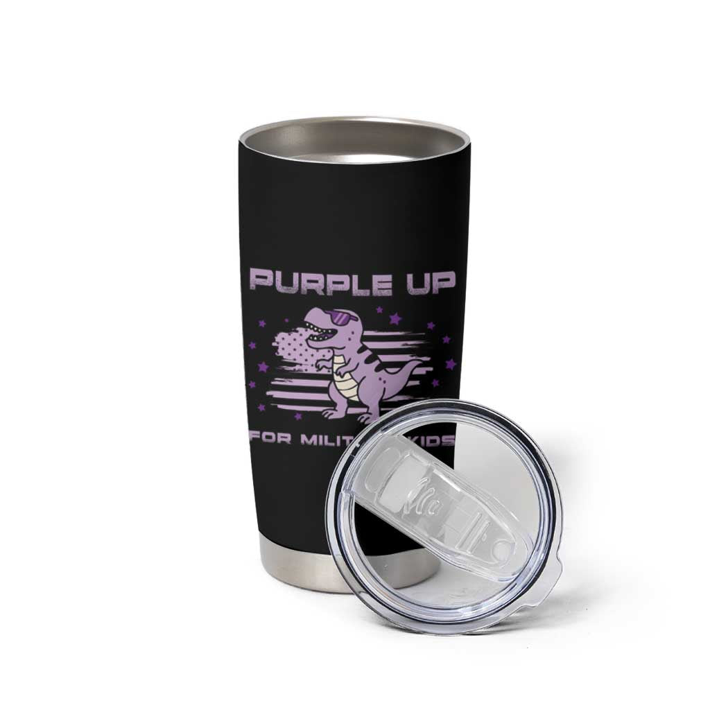Purple Up For Military Kids Tumbler Cup Military Child Month Army Dinosaur Dino
