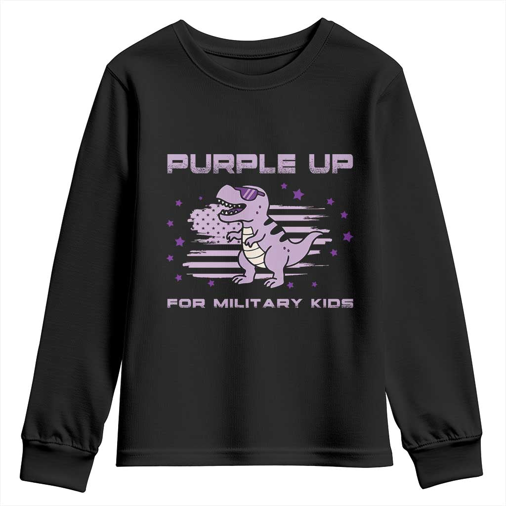 Purple Up For Military Kids Youth Sweatshirt Military Child Month Army Dinosaur Dino