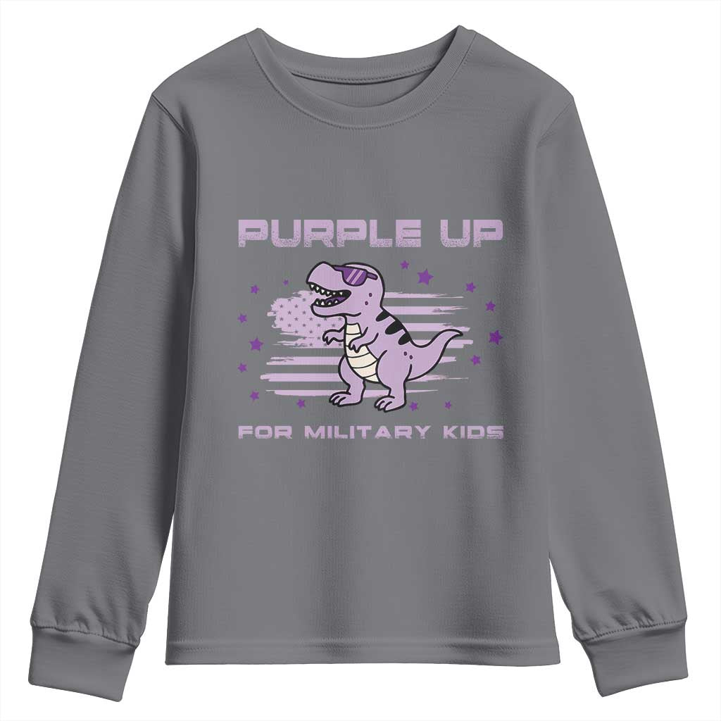 Purple Up For Military Kids Youth Sweatshirt Military Child Month Army Dinosaur Dino