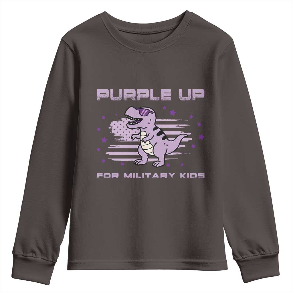 Purple Up For Military Kids Youth Sweatshirt Military Child Month Army Dinosaur Dino