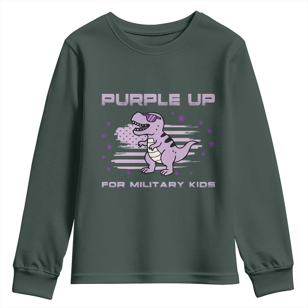 Purple Up For Military Kids Youth Sweatshirt Military Child Month Army Dinosaur Dino