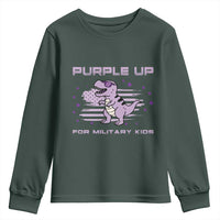 Purple Up For Military Kids Youth Sweatshirt Military Child Month Army Dinosaur Dino