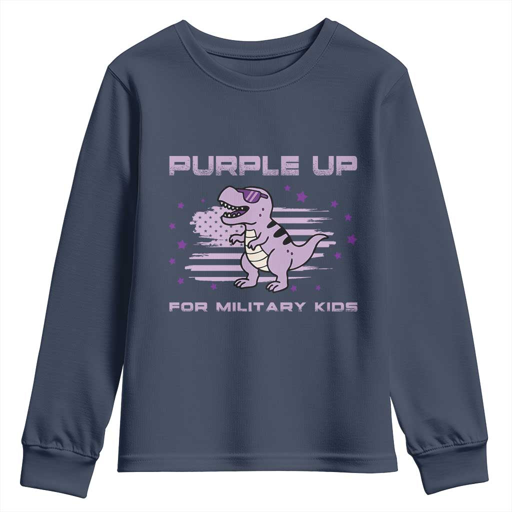 Purple Up For Military Kids Youth Sweatshirt Military Child Month Army Dinosaur Dino