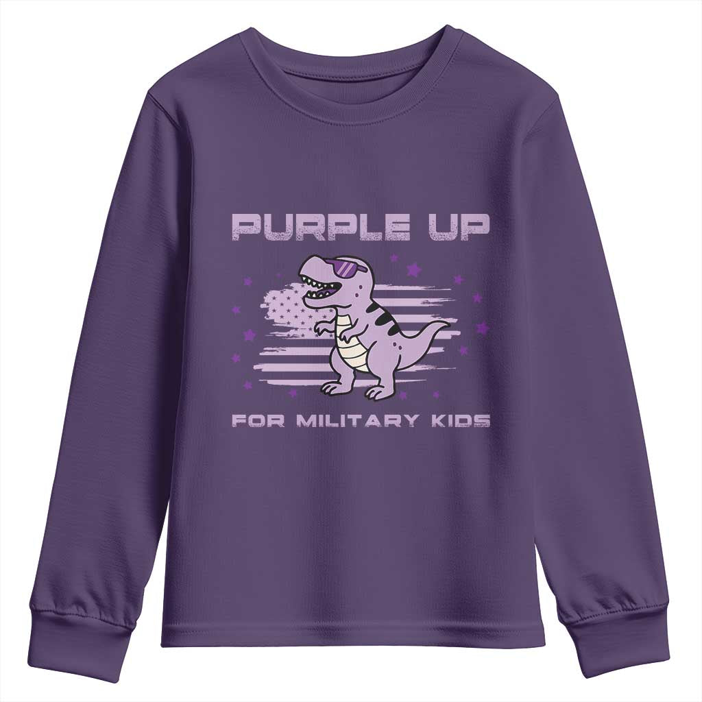 Purple Up For Military Kids Youth Sweatshirt Military Child Month Army Dinosaur Dino