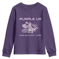 Purple Up For Military Kids Youth Sweatshirt Military Child Month Army Dinosaur Dino