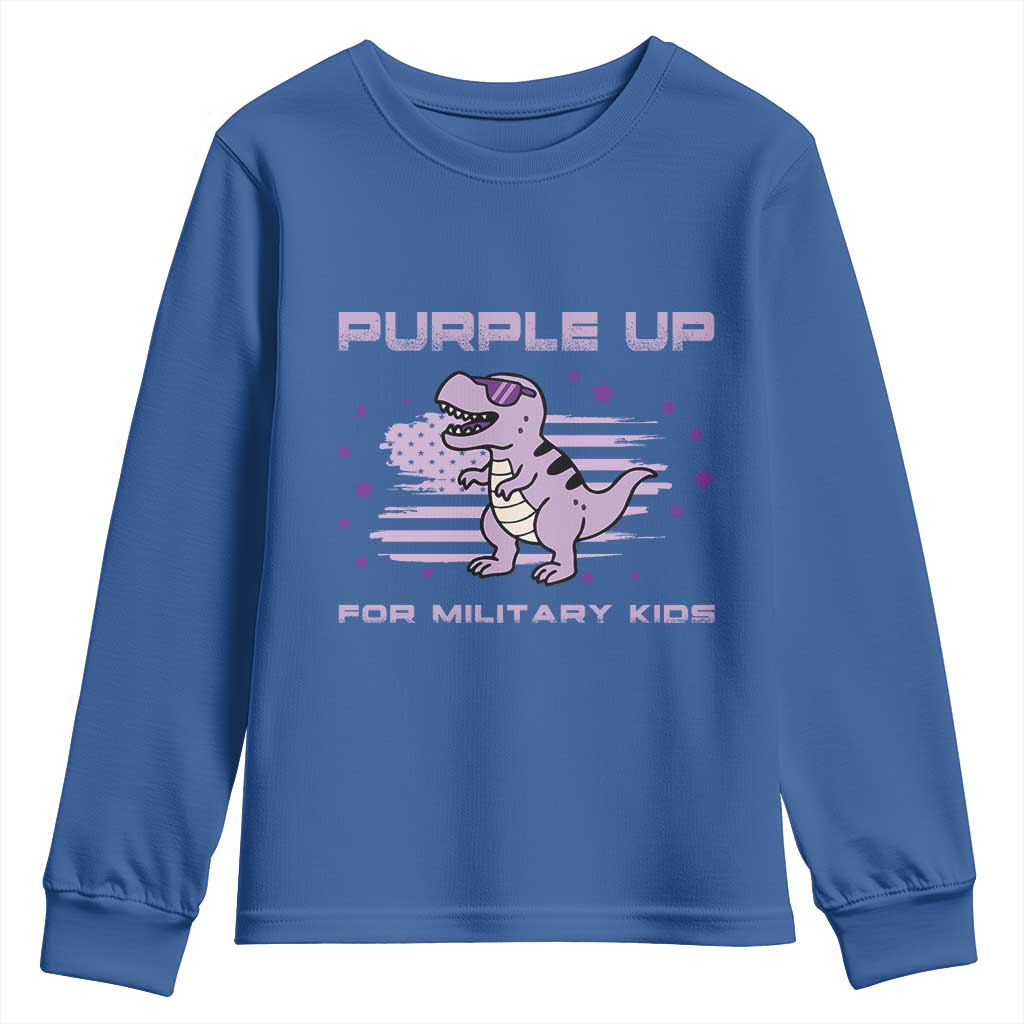 Purple Up For Military Kids Youth Sweatshirt Military Child Month Army Dinosaur Dino