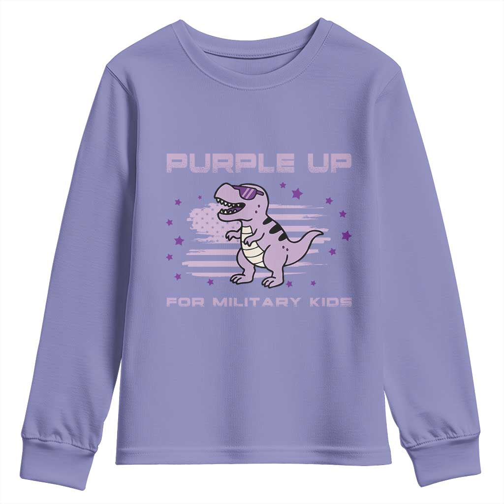 Purple Up For Military Kids Youth Sweatshirt Military Child Month Army Dinosaur Dino