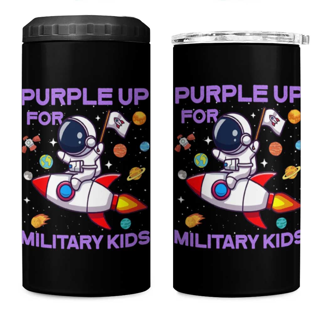 Purple Up For Military Kids 4 in 1 Can Cooler Tumbler Military Child Month Astronaut Funny