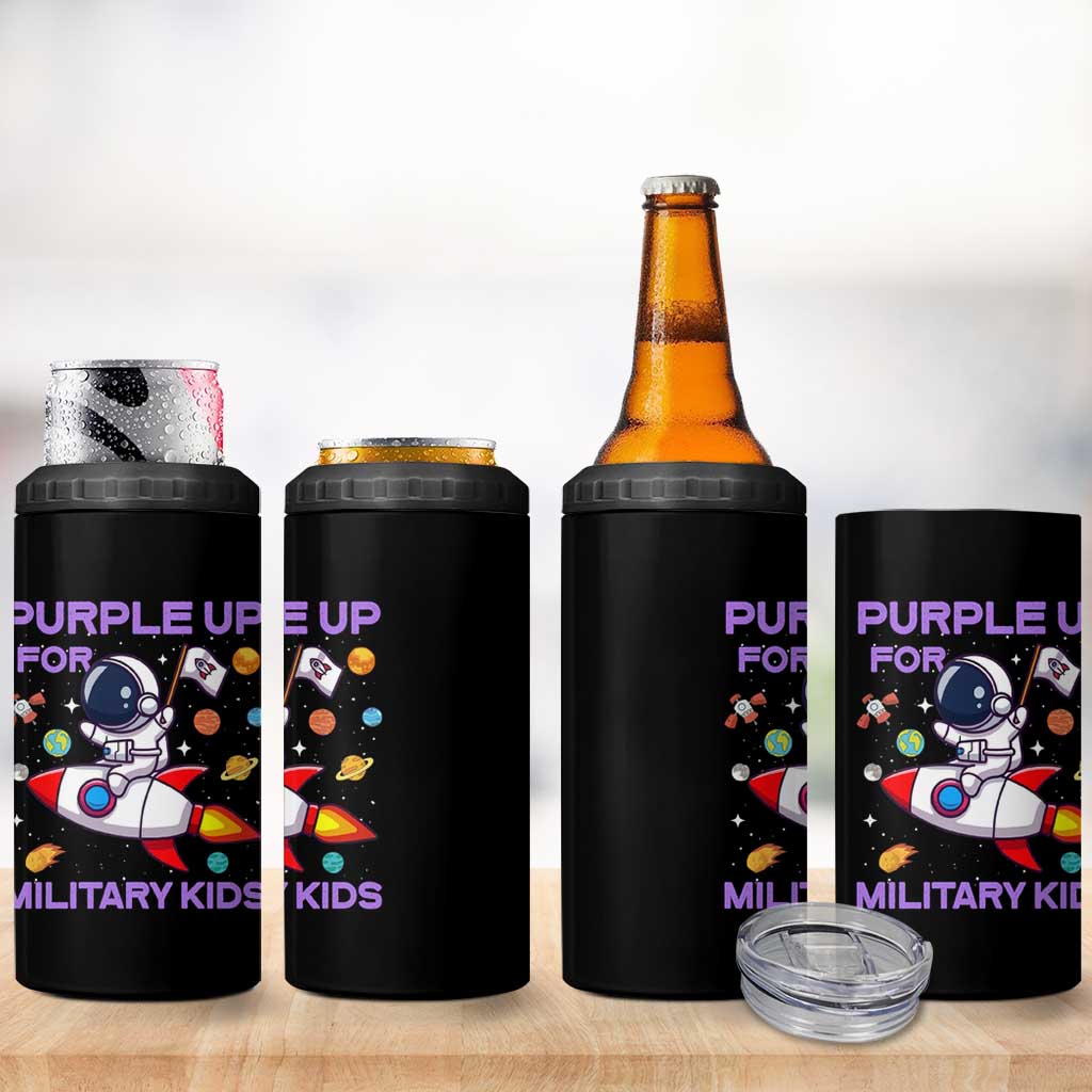 Purple Up For Military Kids 4 in 1 Can Cooler Tumbler Military Child Month Astronaut Funny