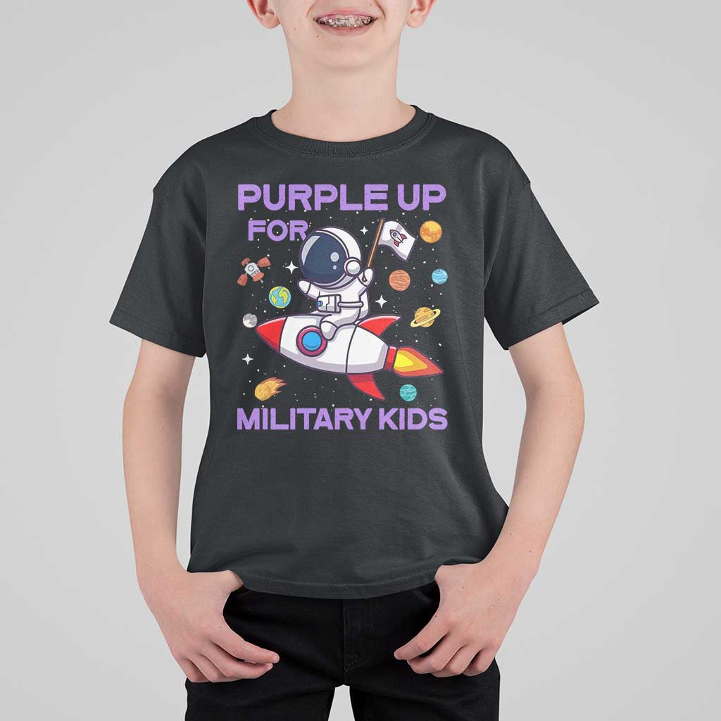 Purple Up For Military Kids T Shirt For Kid Military Child Month Astronaut Funny