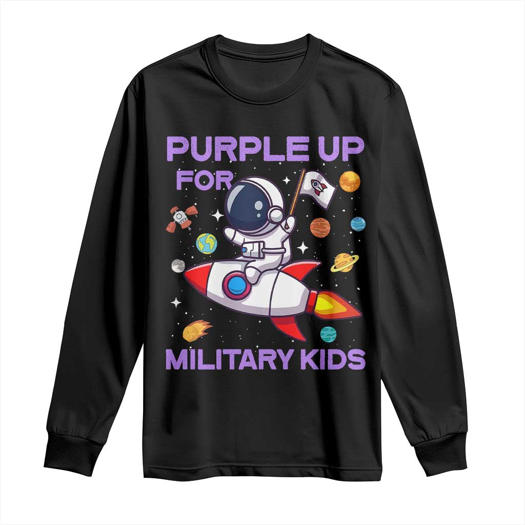 Purple Up For Military Kids Long Sleeve Shirt Military Child Month Astronaut Funny