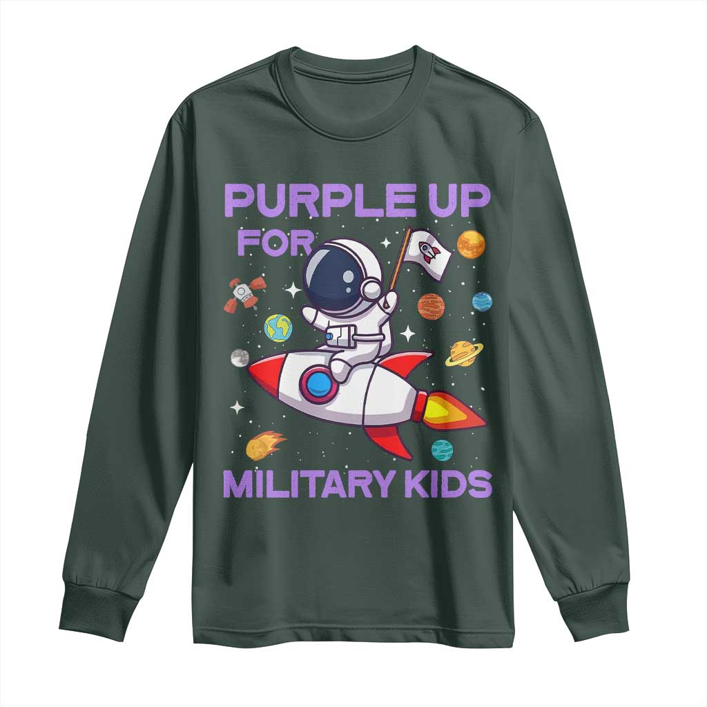 Purple Up For Military Kids Long Sleeve Shirt Military Child Month Astronaut Funny