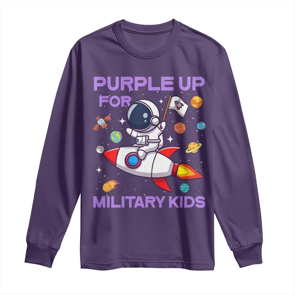 Purple Up For Military Kids Long Sleeve Shirt Military Child Month Astronaut Funny