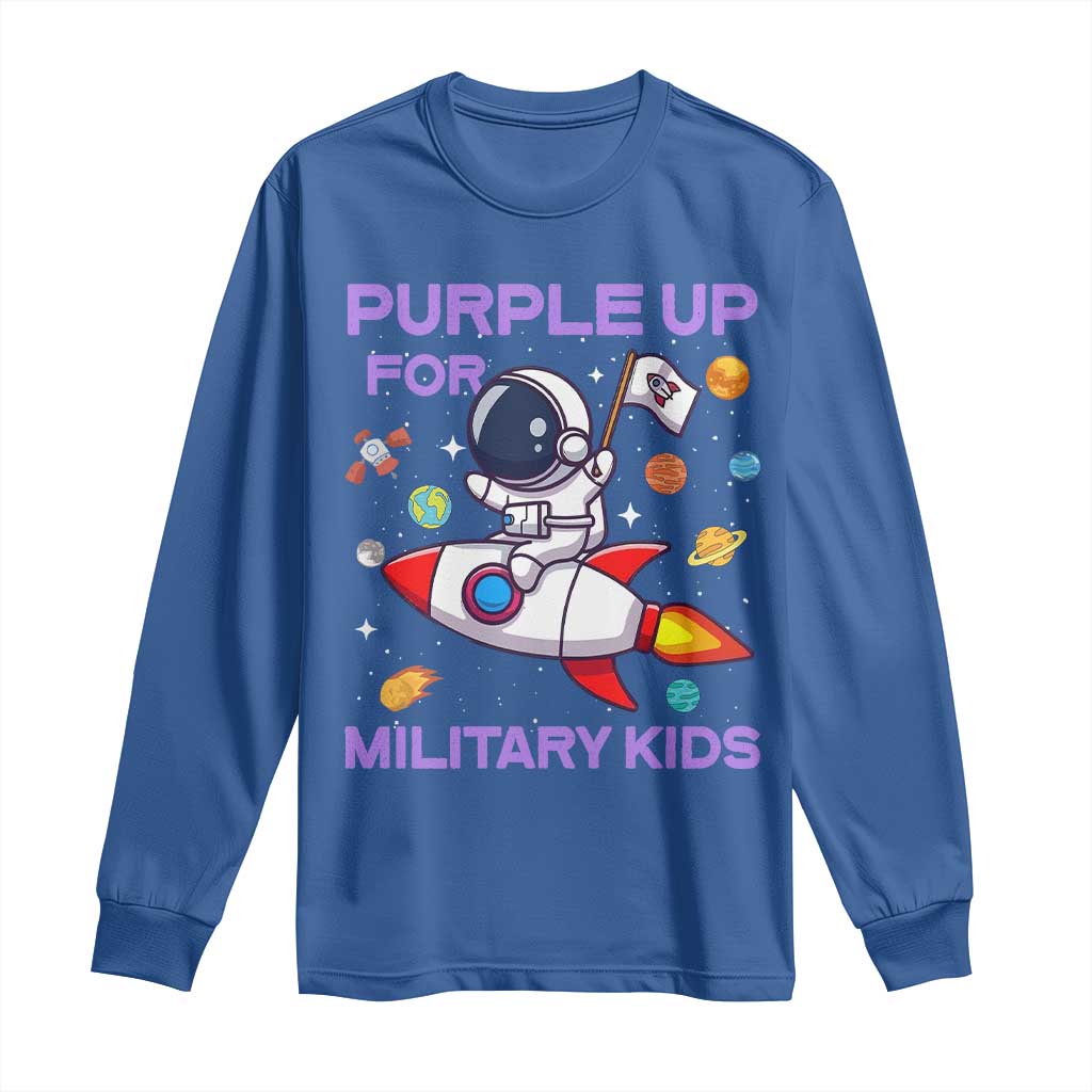 Purple Up For Military Kids Long Sleeve Shirt Military Child Month Astronaut Funny