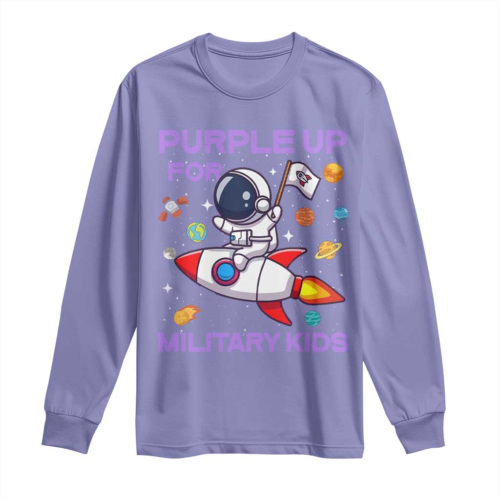 Purple Up For Military Kids Long Sleeve Shirt Military Child Month Astronaut Funny