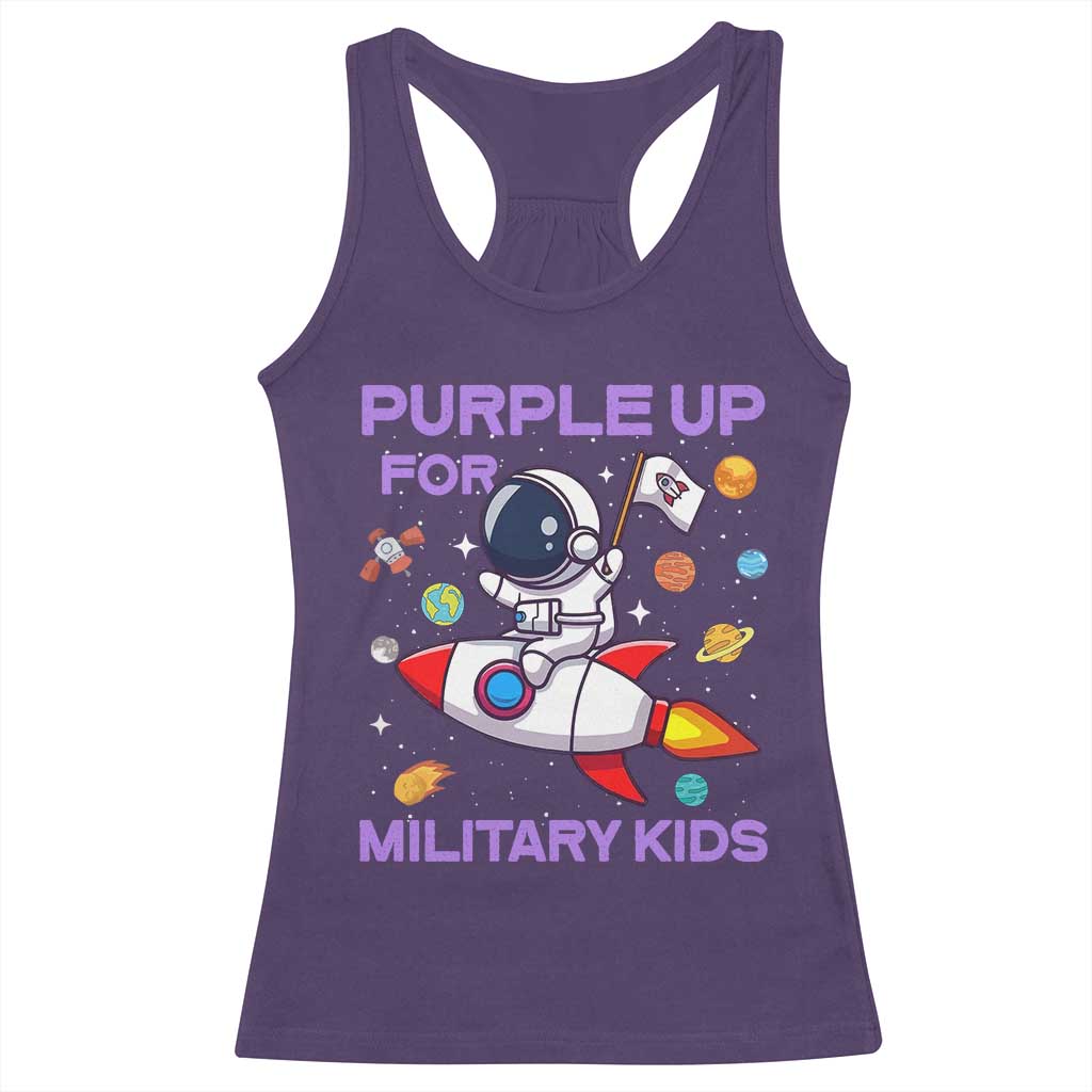 Purple Up For Military Kids Racerback Tank Top Military Child Month Astronaut Funny
