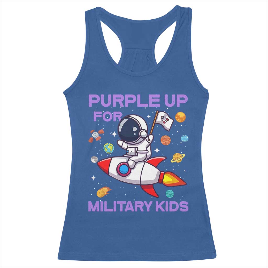 Purple Up For Military Kids Racerback Tank Top Military Child Month Astronaut Funny